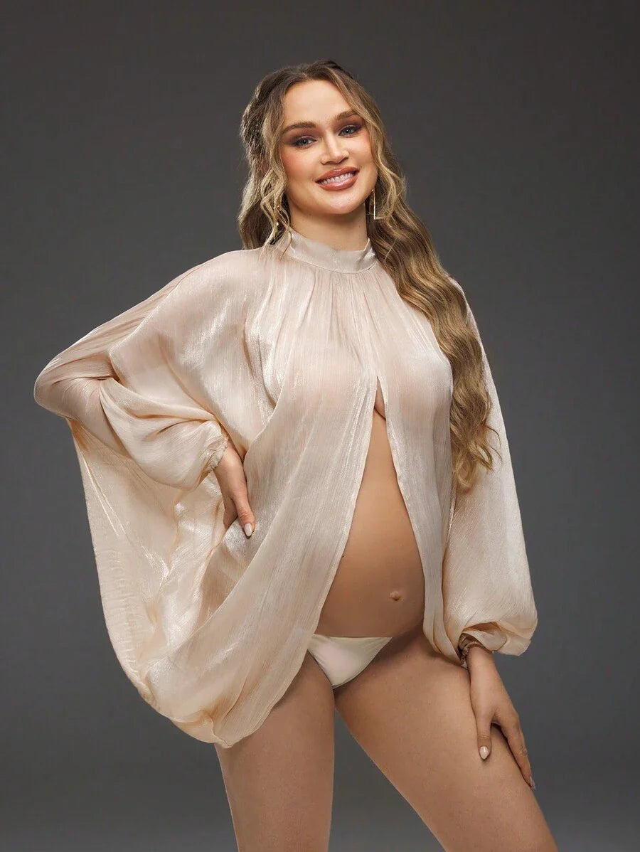 Maternity Maternity Spring/Summer Solid Color Batwing Sleeve Loose Front & Back Slit Photoshoot Blouse