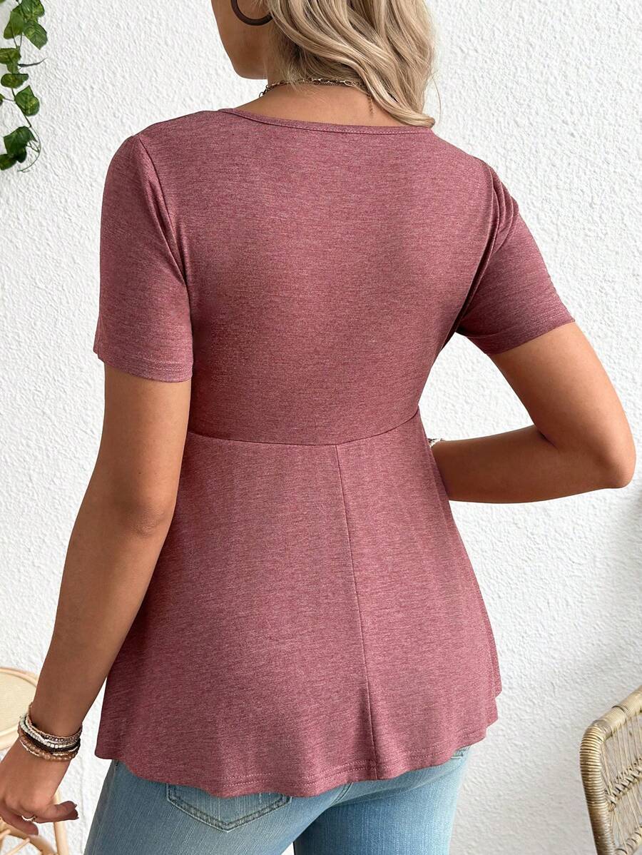 Maternity T-Shirt - Solid Color Front Tie Casual Short Sleeve Soft Stretch, Everyday Pregnancy