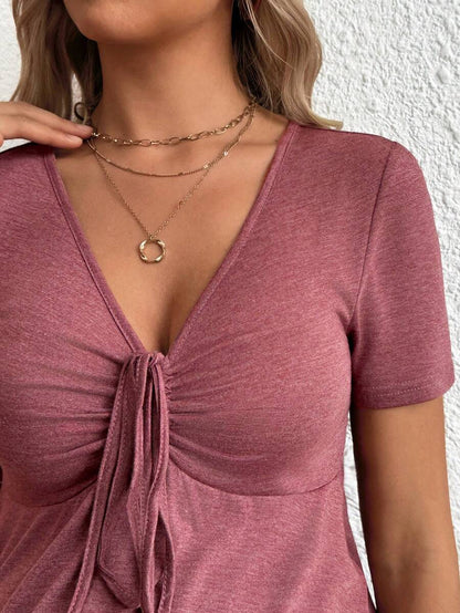 Maternity T-Shirt - Solid Color Front Tie Casual Short Sleeve Soft Stretch, Everyday Pregnancy