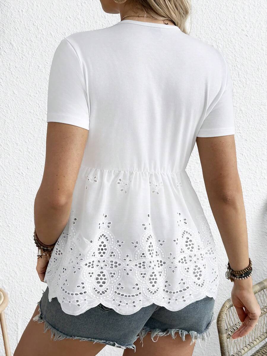 Solid Color Crew Neck Short Sleeve Casual Maternity Nursing Top