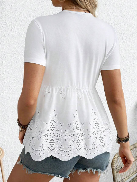 Solid Color Crew Neck Short Sleeve Casual Maternity Nursing Top