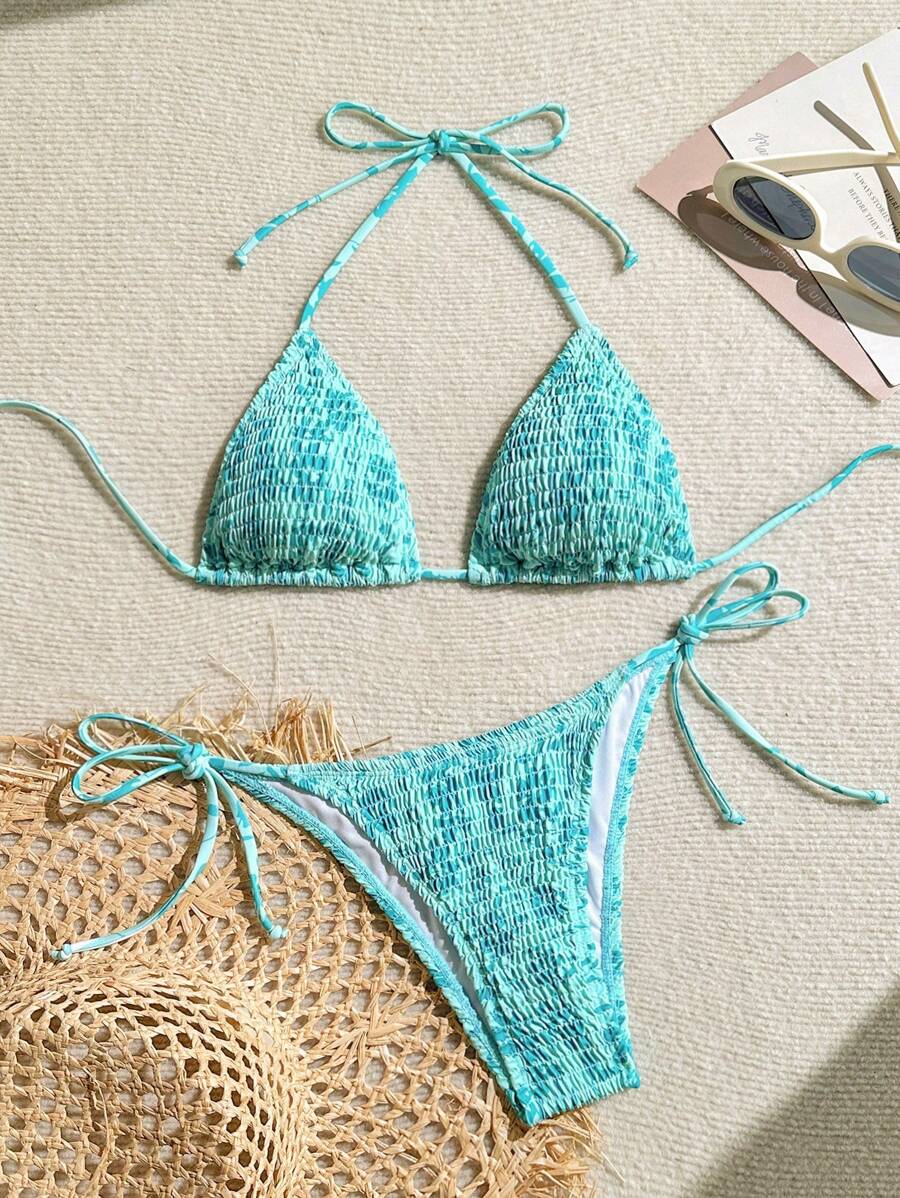 Women's 2-Piece Leopard Print Bikini Set - Ruffled Halter Strap, High Waist, Multicolor