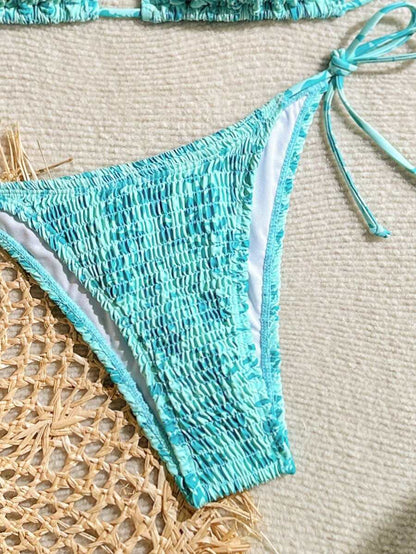 Swim Vcay Women's Ruched Tropical Print Halter Neck Tied Swimsuit And Bikini Set, Summer Beach Vacation