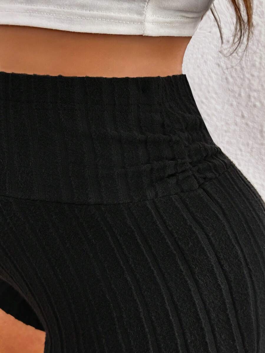 Maternity Adjustable Ultra High Waist Ribbed Shorts - Solid Color Elastic Waist Casual Mini Track Shorts