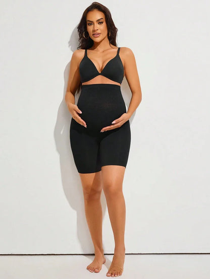Maternity High Waist Support Shorts in Beige with Botanical Print, High Stretch Seamless Nursing Underwear for Daily Comfort