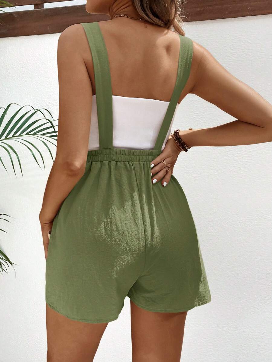 Pink Minimalist Backless Maternity Jumpsuit - 100% Cotton Loose Fit Short Overalls with Pockets - Summer Beach Casual Sleeveless One Piece