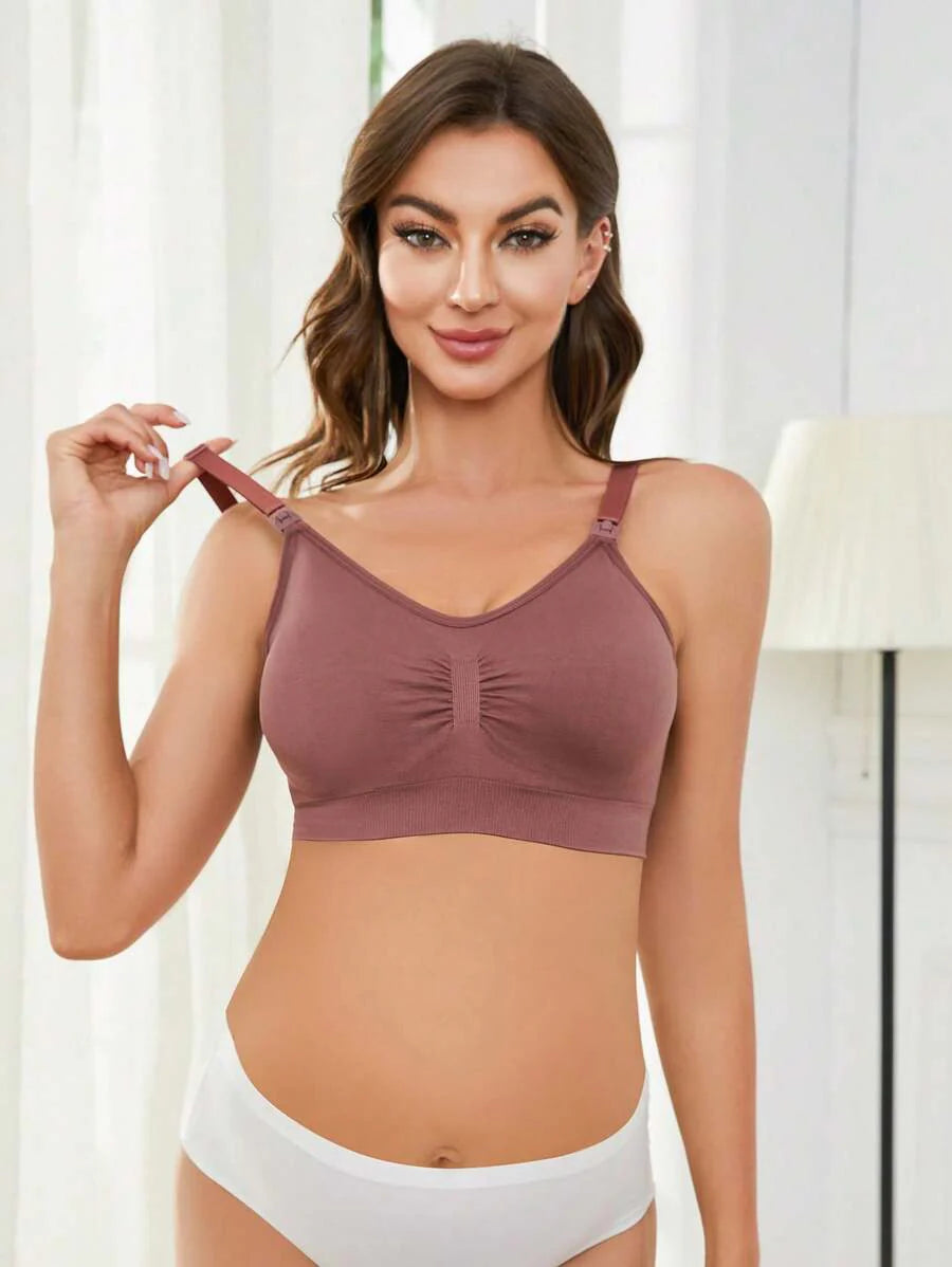 3-Pack Seamless Nursing Bras in Black, Burgundy & Nude, Wireless Maternity Sleep Bra with Front Clasp and Removable Padding