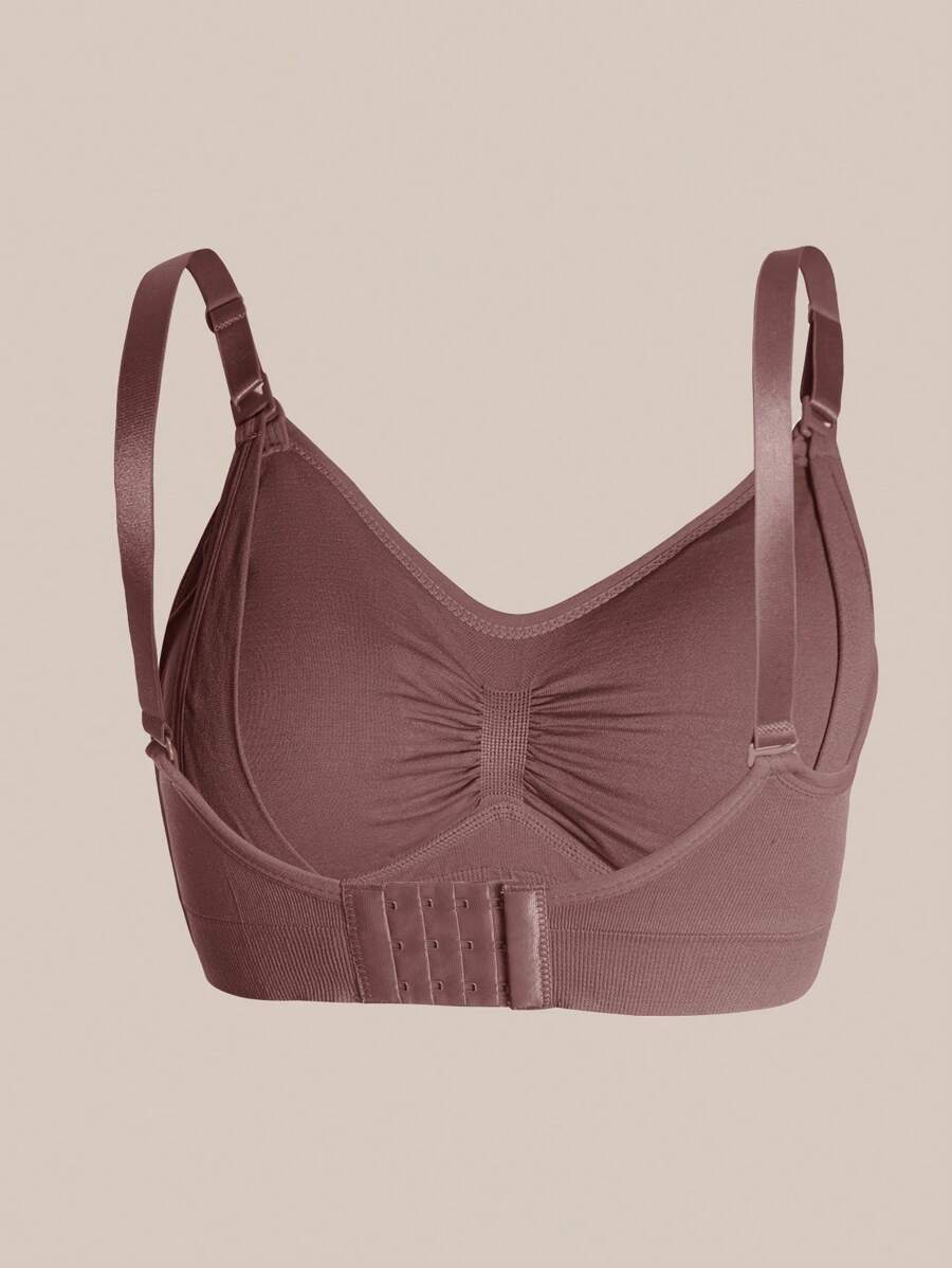 3-Pack Seamless Nursing Bras in Black, Burgundy & Nude, Wireless Maternity Sleep Bra with Front Clasp and Removable Padding