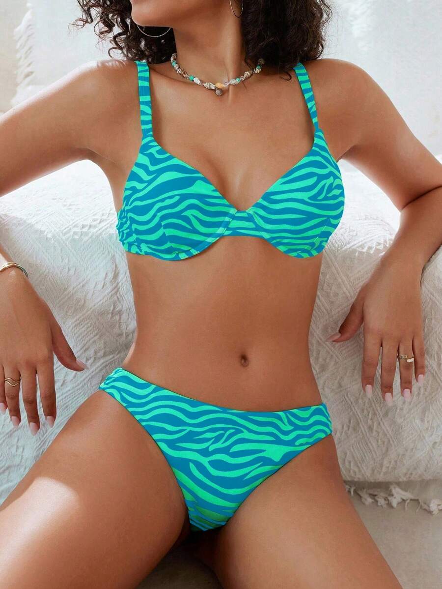 Bellisia Summer Beach Zebra Striped Underwire Bikini Set