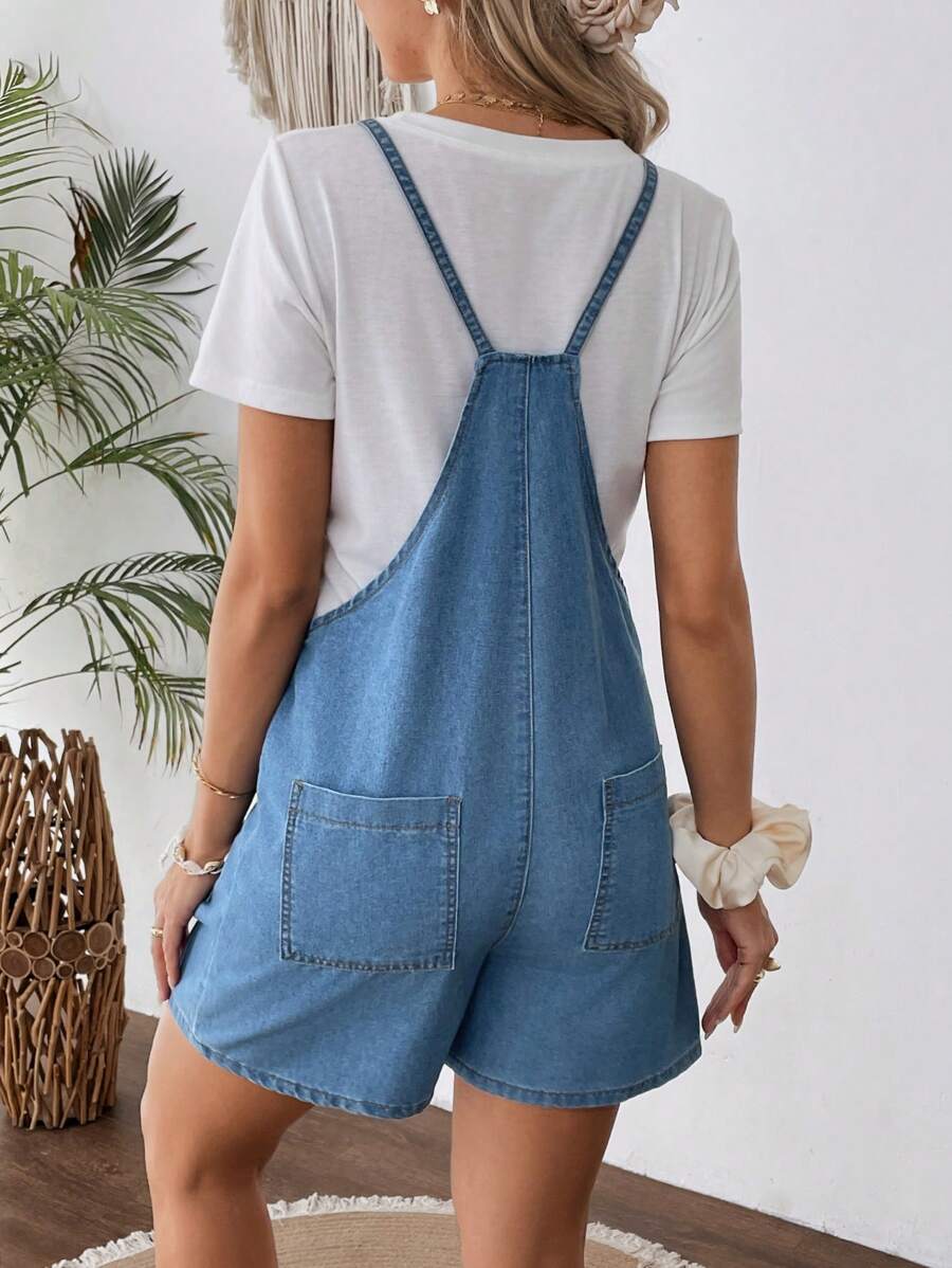 Maternity Dark Wash Denim Bib Shorts Casual Spaghetti Strap Plain Sleeveless Jean Overalls for Country Concerts