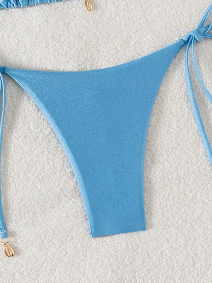 Swim Chiccia Women Spring Break Summer Beach Solid Color Halter Tie Sexy Bikini Swimsuit Set