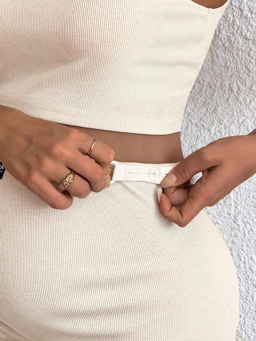 2-Piece Maternity Racerback Cami and Letter Print Shorts Set - Slim Fit Rib-Knit Athletic Streetwear Set