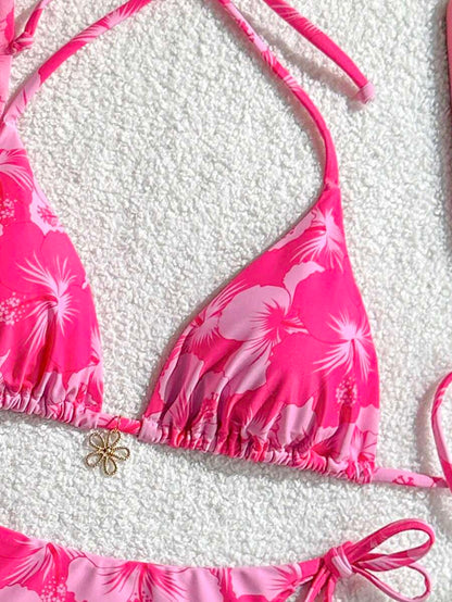 Women's 3-Piece Halter Bikini Set - Beach Dress, Tie-Up, Skirt Bottom, Blue