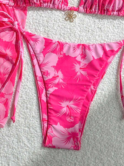 Women's 3-Piece Halter Bikini Set - Beach Dress, Tie-Up, Skirt Bottom, Blue