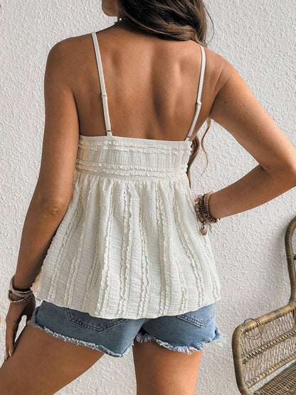 Red Ruffle Hem Babydoll Maternity Cami Top - Slim Fit Ruched Spaghetti Strap Sleeveless Knitted Nursing Friendly Camisole