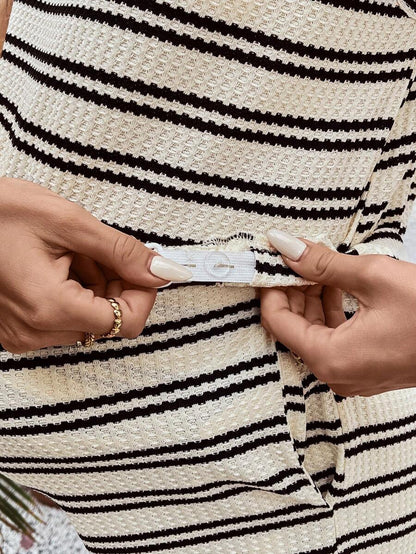 Maternity 2-Piece Striped Patchwork Loungewear Set Round Neck Batwing Sleeve Top and Adjustable Waist Shorts