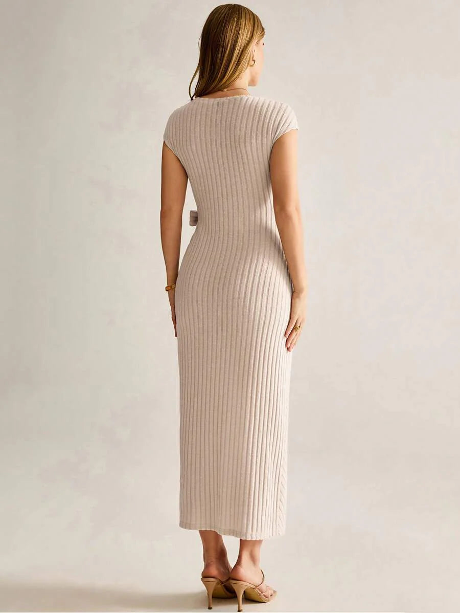 Maternity Knitted Ribbed Fitted Dress - Elegant Green Long Sleeve Solid Bodycon Gown for Baby Shower, Casual Wear & Photoshoot