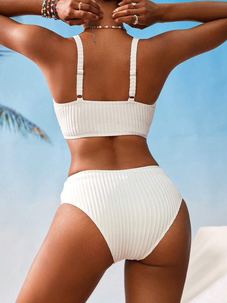 Women's V-Neck Textured Tankini Set - Ruched, Spaghetti Strap, High Waist, Multicolor