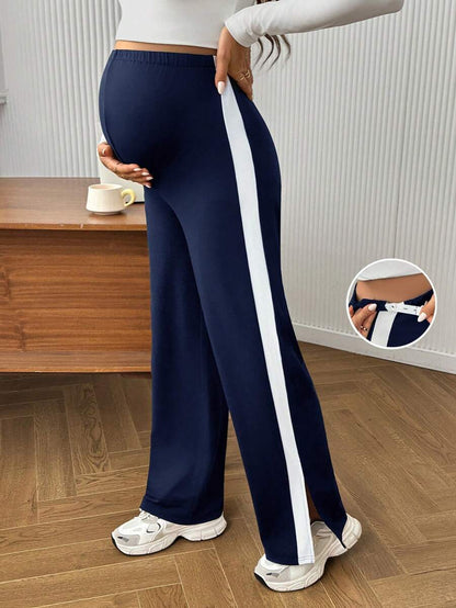 Maternity Colorblock Ultra High Waist Elastic Leggings - Comfortable Casual Pregnancy Pants
