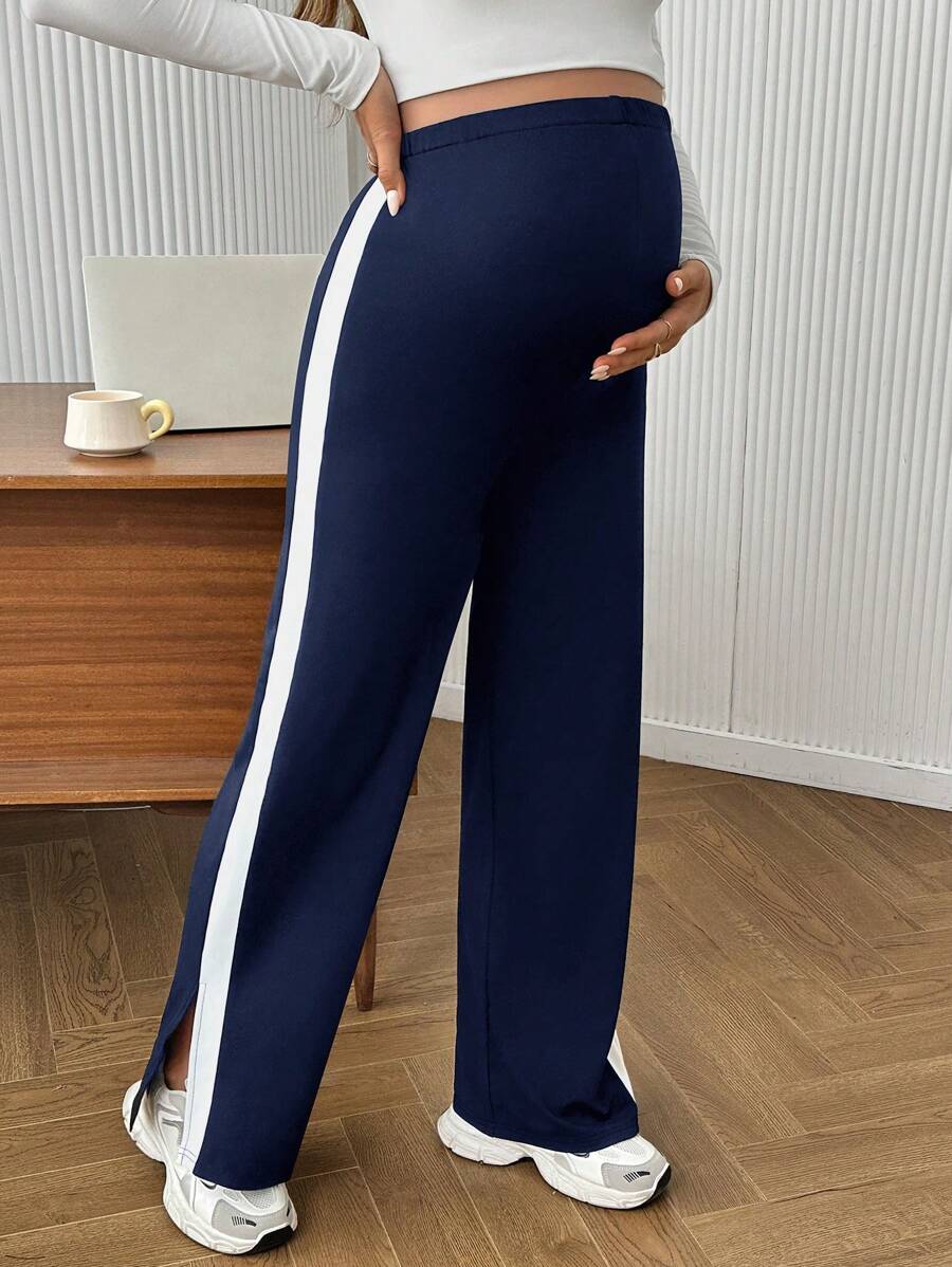 Maternity Colorblock Ultra High Waist Elastic Leggings - Comfortable Casual Pregnancy Pants