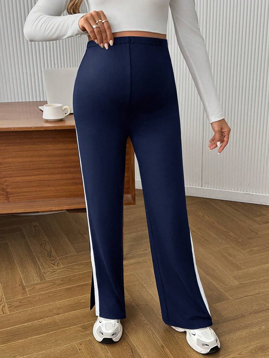 Maternity Colorblock Ultra High Waist Elastic Leggings - Comfortable Casual Pregnancy Pants