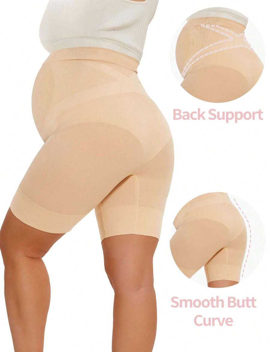 Maternity Shapewear Over Belly Shorts - Anti-Chafing Seamless Underwear for Dresses