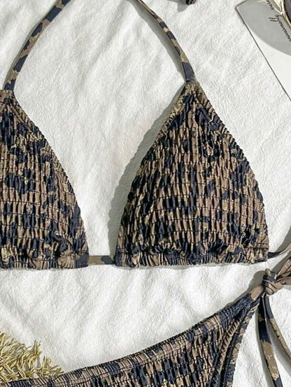 Women's 2-Piece Leopard Print Bikini Set - Ruffled Halter Strap, High Waist, Multicolor