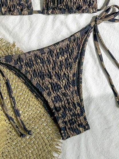 Women's 2-Piece Leopard Print Bikini Set - Ruffled Halter Strap, High Waist, Multicolor