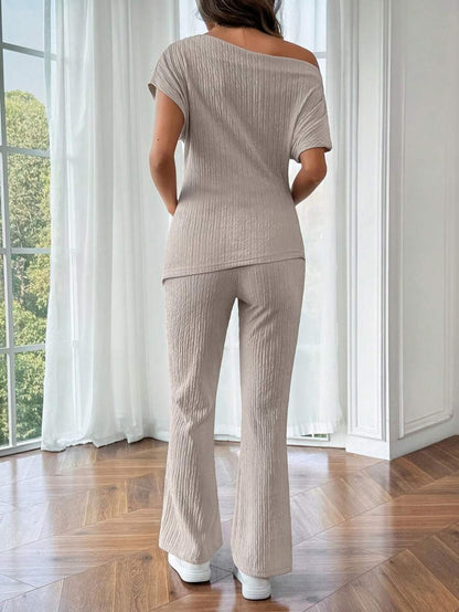 Maternity Asymmetrical Neck Batwing Sleeve T-Shirt and Long Pants Set Navy Blue Slim Fit Home Loungewear 2 Piece Outfit