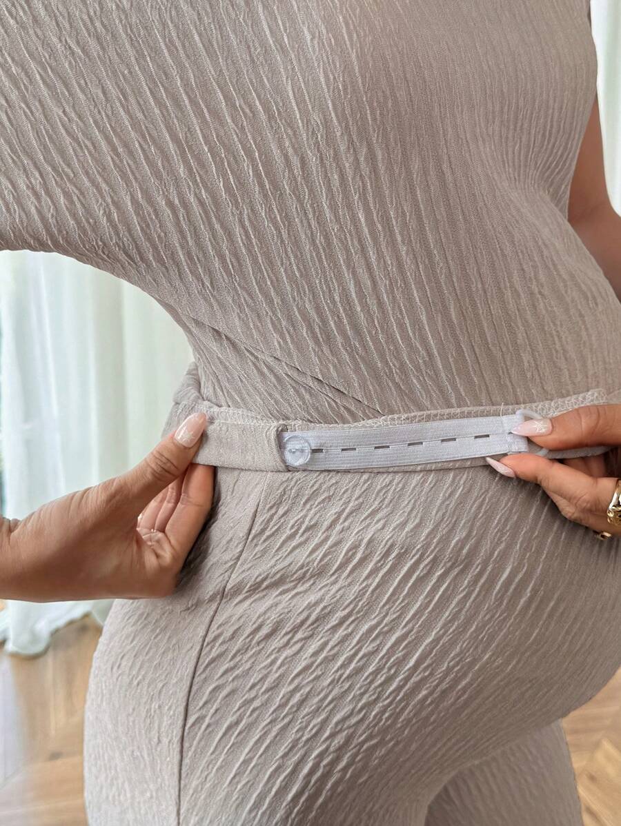Maternity Asymmetrical Neck Batwing Sleeve T-Shirt and Long Pants Set Navy Blue Slim Fit Home Loungewear 2 Piece Outfit