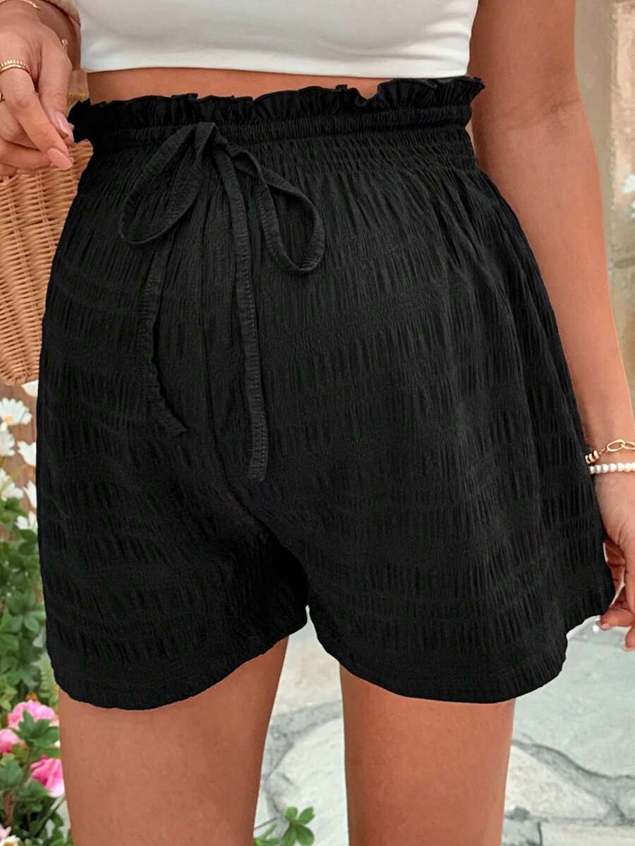 Maternity Bermuda Shorts - Drawstring Waist, Ultra High Waist, Regular Fit, Black