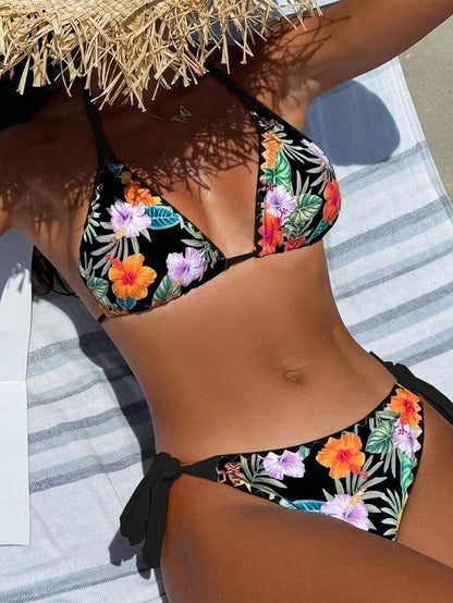 Swim Vcay Women's Fashion Summer Vacation Shell Print Halter Bikini Set