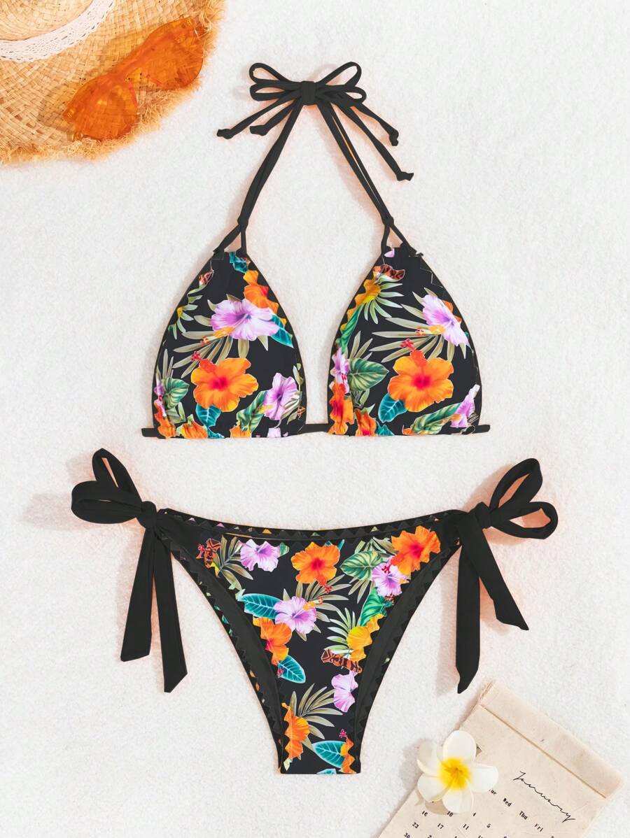 Swim Vcay Women's Fashion Summer Vacation Shell Print Halter Bikini Set