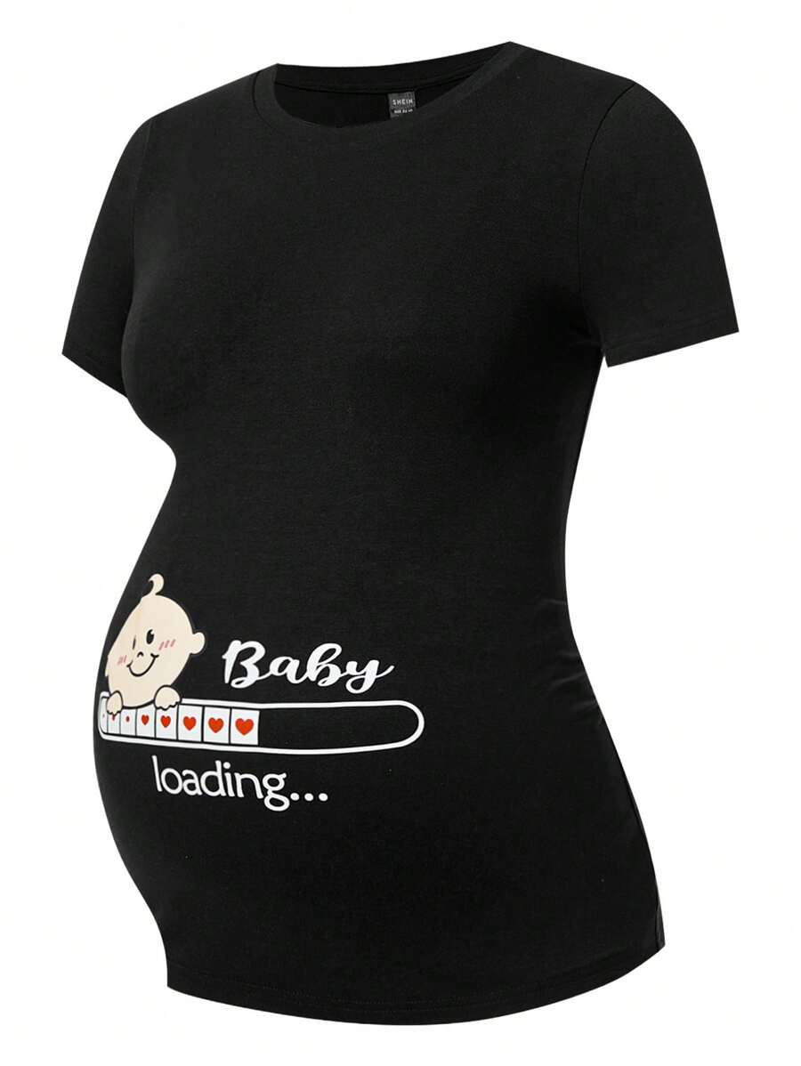 Black Slogan V Neck Ringer Tee - Slim Fit Short Sleeve Knitted Graphic T-Shirt - Soft Medium Stretch Casual Daily Basic Top