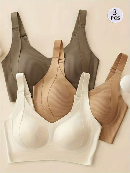 Maternity Nursing Sports Bra 3 Pack - Seamless Wireless Full Coverage Lift Support Ribbed