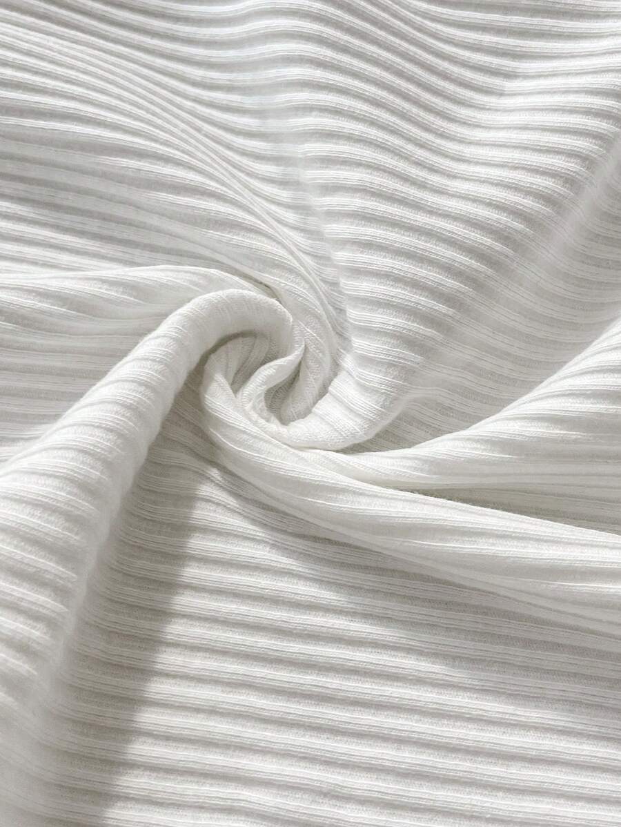 Maternity Square Neck Ribbed Short Sleeve T-Shirt - Slim Fit Cotton Knit Casual Tee with Scallop Trim Details