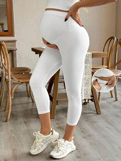 Purple High Elastic Maternity Leggings - Striped Belly Support Yoga Pants for Nursing Moms - High Waist Non-Transparent Sports Trousers for All Seasons