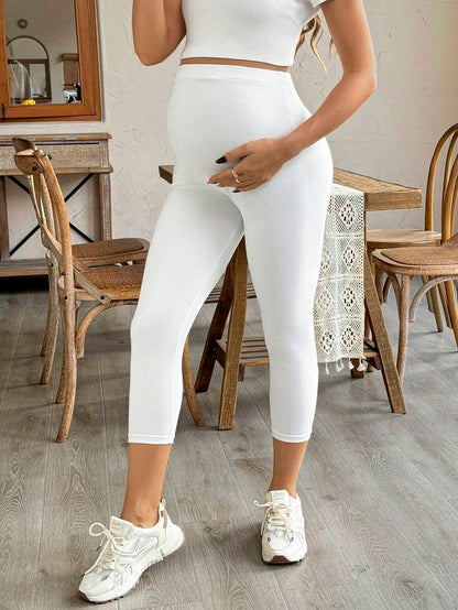 Purple High Elastic Maternity Leggings - Striped Belly Support Yoga Pants for Nursing Moms - High Waist Non-Transparent Sports Trousers for All Seasons
