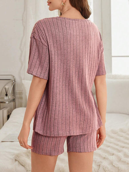 Maternity Nursing Homewear Set - Slogan Print Short Sleeve Top and Pants, Breastfeeding Loungewear