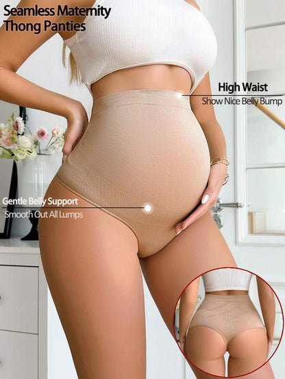 1pc Seamless Comfortable Maternity High-Waist Tummy Control Thong For Women
