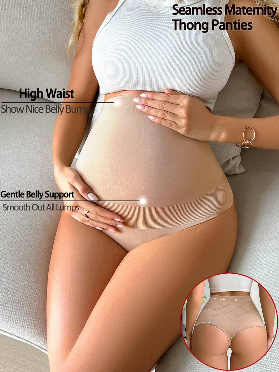 1pc Seamless Comfortable Maternity High-Waist Tummy Control Thong For Women