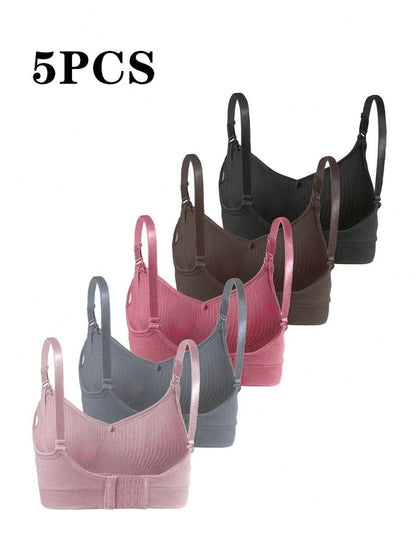 5-Pack Ribbed Maternity Nursing Bras - Comfortable Wireless Seamless Bralette Set with Adjustable Straps and Removable Padding