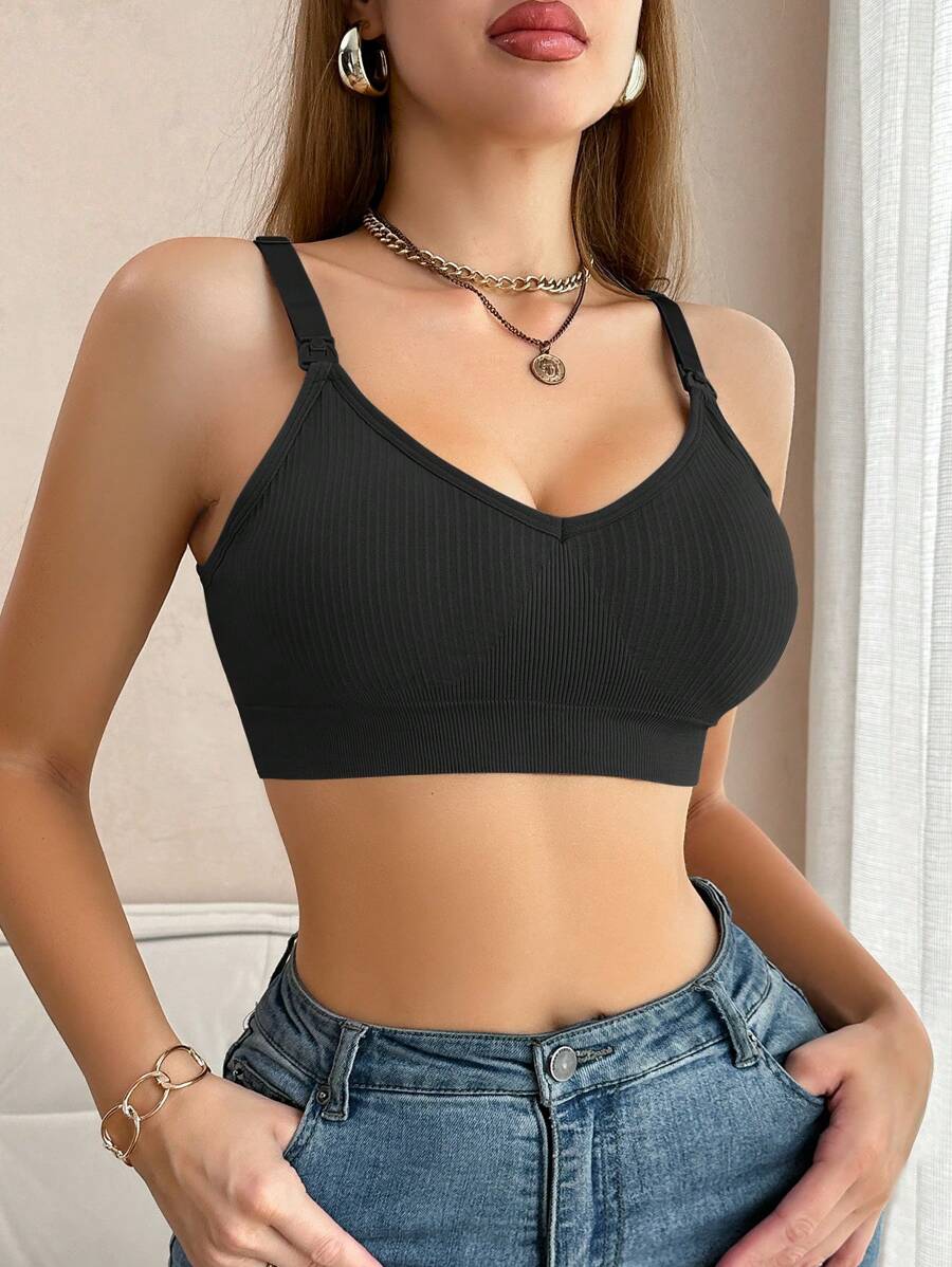5-Pack Ribbed Maternity Nursing Bras - Comfortable Wireless Seamless Bralette Set with Adjustable Straps and Removable Padding