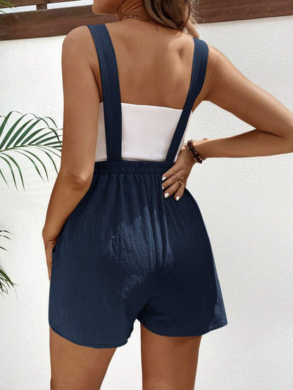 Pink Minimalist Backless Maternity Jumpsuit - 100% Cotton Loose Fit Short Overalls with Pockets - Summer Beach Casual Sleeveless One Piece