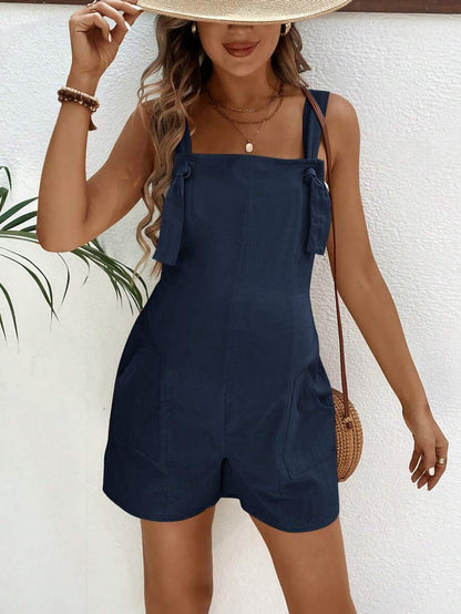 Pink Minimalist Backless Maternity Jumpsuit - 100% Cotton Loose Fit Short Overalls with Pockets - Summer Beach Casual Sleeveless One Piece