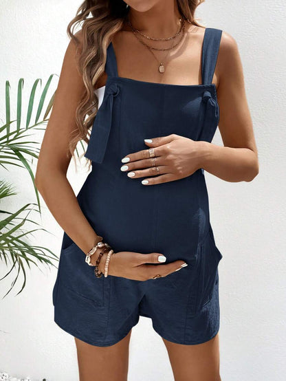 Pink Minimalist Backless Maternity Jumpsuit - 100% Cotton Loose Fit Short Overalls with Pockets - Summer Beach Casual Sleeveless One Piece
