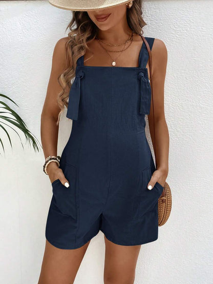 Pink Minimalist Backless Maternity Jumpsuit - 100% Cotton Loose Fit Short Overalls with Pockets - Summer Beach Casual Sleeveless One Piece