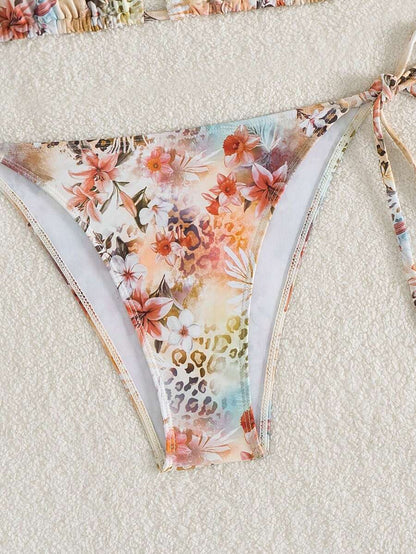 Women's Plain Halter Bikini Set - Knot Detail, Tie Side, Triangle Cup, Navy Blue