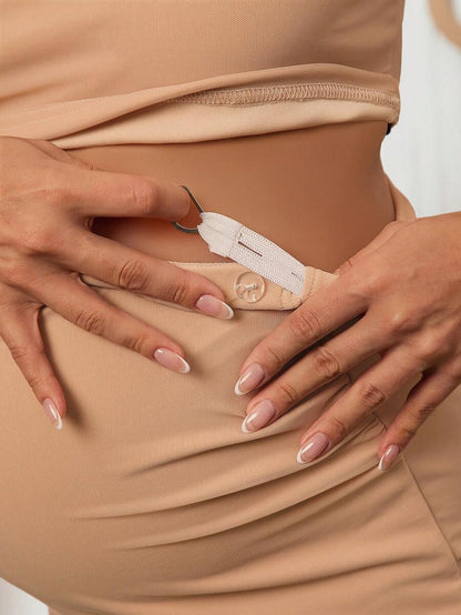2 Piece Maternity Set Khaki Round Neck Short Sleeve Crop Tee and Adjustable High Stretch Ruched Midi Skirt for Baby Shower and Gender Reveal