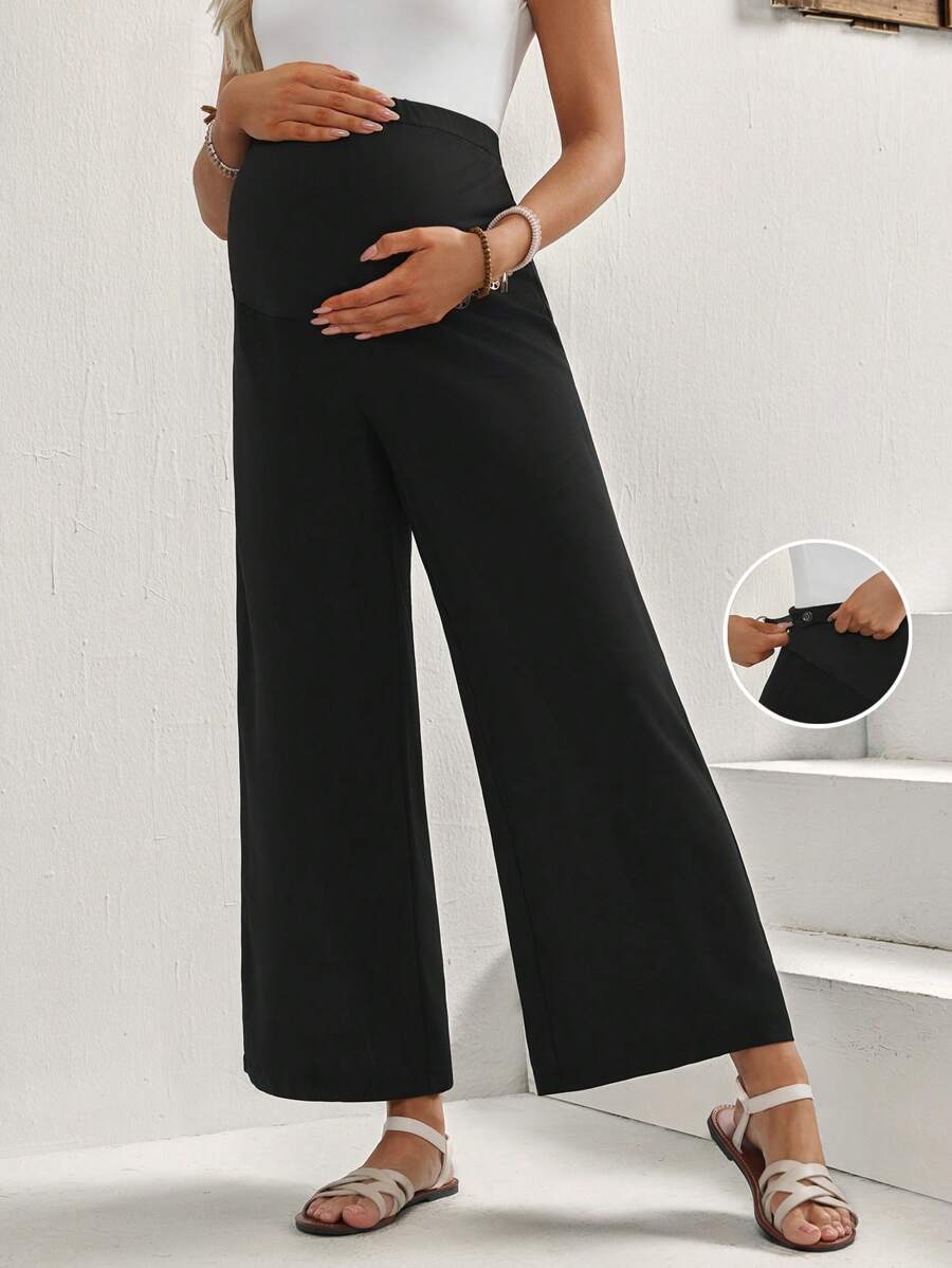 Maternity Cropped Pants - Asymmetrical, Straight Leg, Adjustable Waist, Black